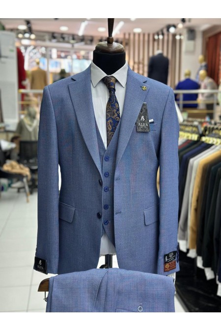 Alfa Suit Slim Fit Mavi Düz Takım Elbise | Özel Üretim Koleksiyonu