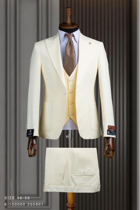 Alfa Suit Tek Düğme Yelekli Tatlı Sarı Kruvaze Takım Elbise | Fresh ve Modern Şıklık