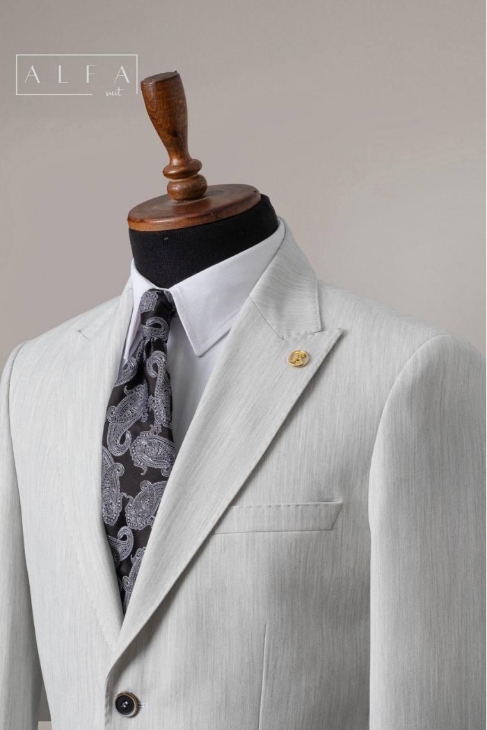 Alfa Suit Açık Gri İki Düğme Klasik Yelekli Takım Elbise | Modern Zarafetin Hafif Tonu