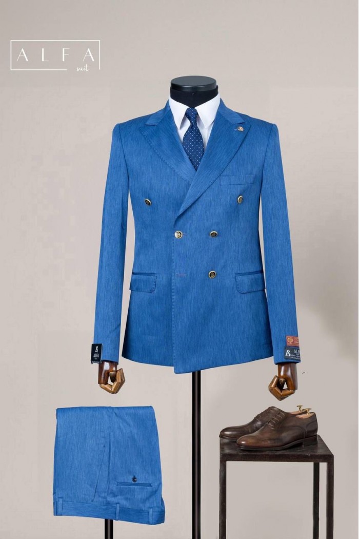 Alfa Suit Slim Fit Mavi Düz Takım Elbise | Prestij Koleksiyonu