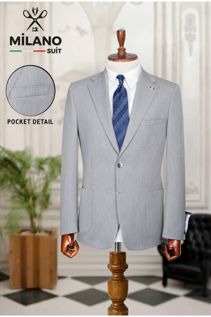 Bonita Kumaş Tek Ceket – Gri | 6 Drop Modern Kesim