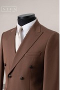 Kahverengi Kruvaze Alfa Suit Takım Elbise | Modern & Zarif Slim Fit