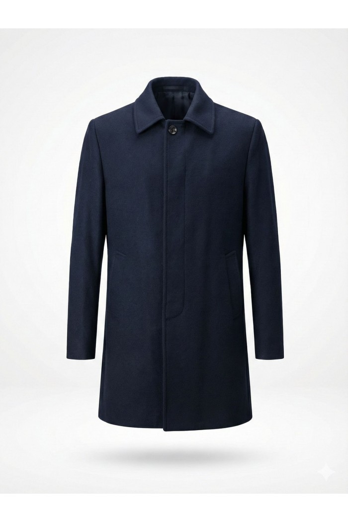 Alfa Suit Erkek Lacivert Kaşe Kaban | Çift Düğmeli Şık Kışlık Palto