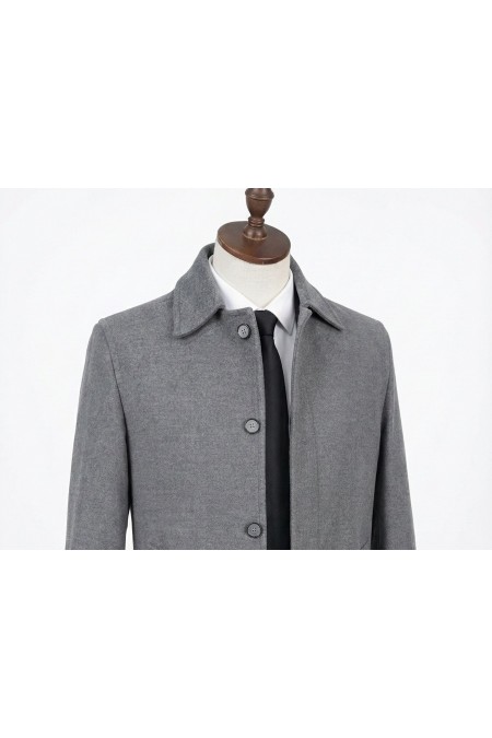 Alfa Suit Erkek Gri Kaşe Kaban | Çift Düğmeli Modern Kışlık Palto