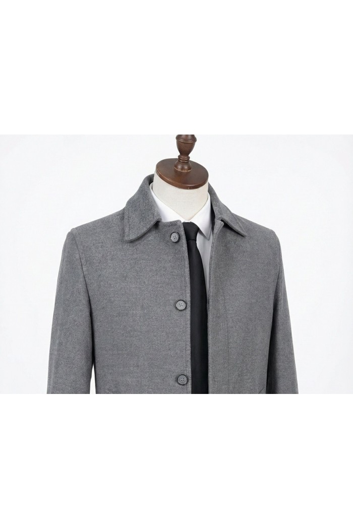 Alfa Suit Erkek Gri Kaşe Kaban | Çift Düğmeli Modern Kışlık Palto