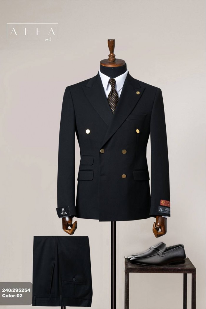 Alfa Suit Siyah Kruvaze Takım Elbise | Zamansız Klasik, Güçlü Stil