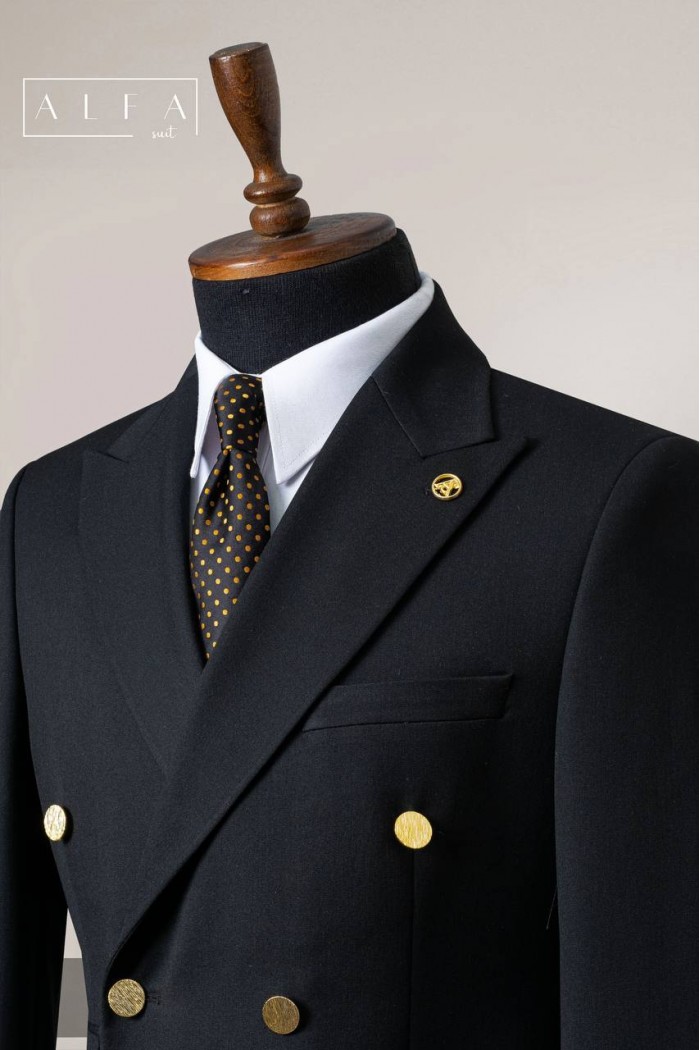 Alfa Suit Siyah Kruvaze Takım Elbise | Zamansız Klasik, Güçlü Stil