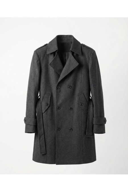 Alfa Suit Erkek Gri Kaşe Kaban | Çift Düğmeli Kışlık Palto