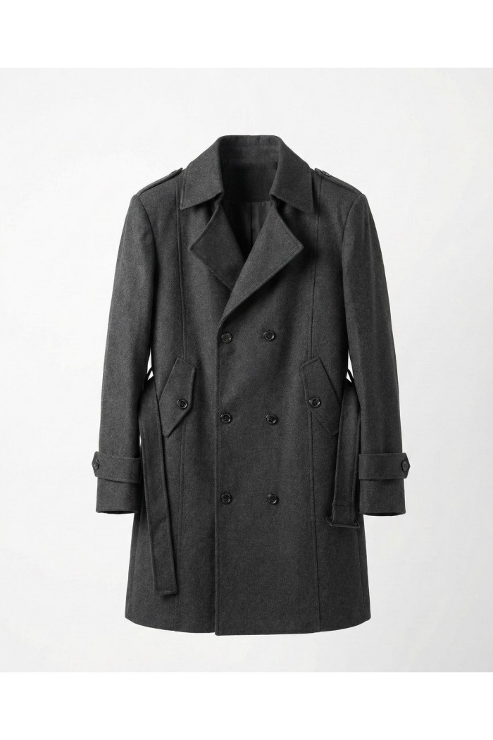 Alfa Suit Erkek Gri Kaşe Kaban | Çift Düğmeli Kışlık Palto