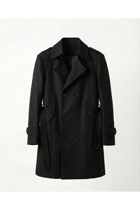 Alfa Suit Erkek Siyah Kaşe Kaban | Çift Düğmeli Kışlık Palto