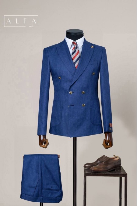 Alfa Suit Slim Fit Mavi Düz Takım Elbise | Zamansız Şıklık ve Premium Konfor