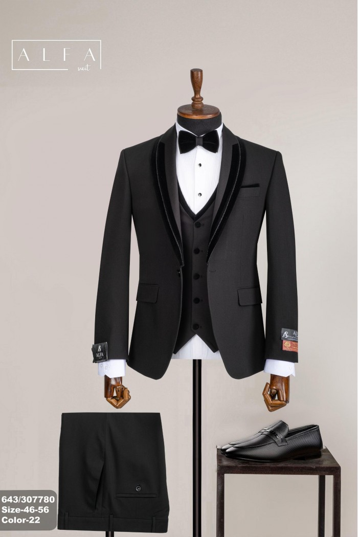 Alfa Suit Siyah Yelekli Papyonlu Damatlık Takım Elbise | Klasik Zarafetin Yorumu