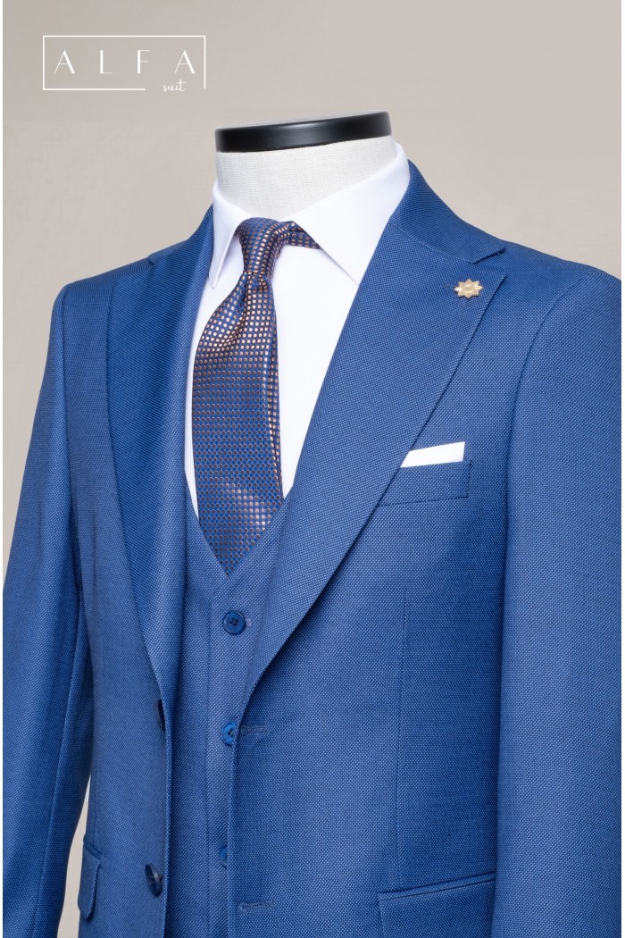 Alfa Suit Slim Fit Mavi Düz Takım Elbise | Premium Koleksiyon