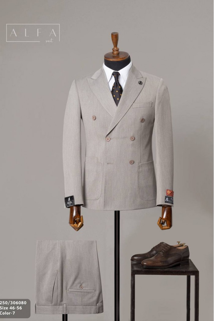 Alfa Suit Bej Kruvaze Takım Elbise | Power Suit Serisi