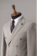 Alfa Suit Bej Kruvaze Takım Elbise | Power Suit Serisi