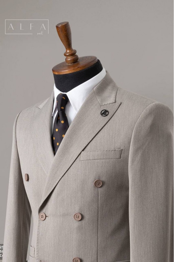 Alfa Suit Bej Kruvaze Takım Elbise | Power Suit Serisi