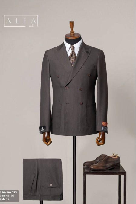 Alfa Suit Koyu Kahve Kruvaze Takım Elbise | Power Suit Serisi