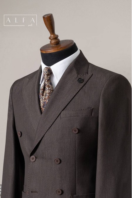 Alfa Suit Koyu Kahve Kruvaze Takım Elbise | Power Suit Serisi