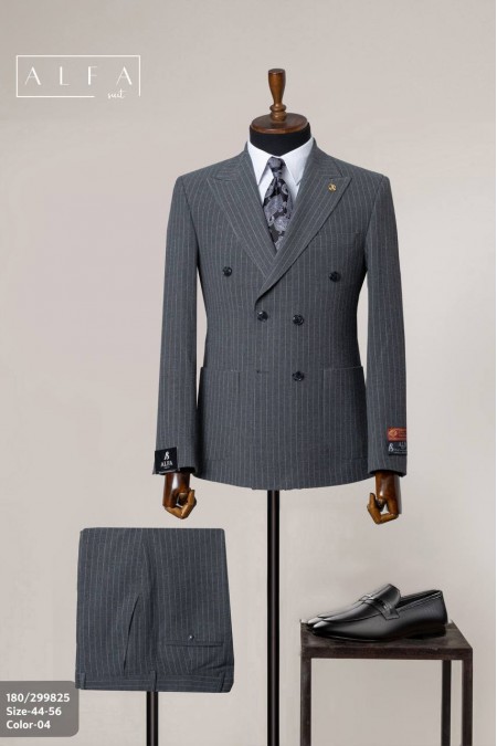 Alfa Suit Gri Çizgili Kruvaze Takım Elbise | Klasik Güç, Modern Duruş