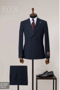 Alfa Suit Lacivert Çizgili Kruvaze Takım Elbise | Power Suit Serisi