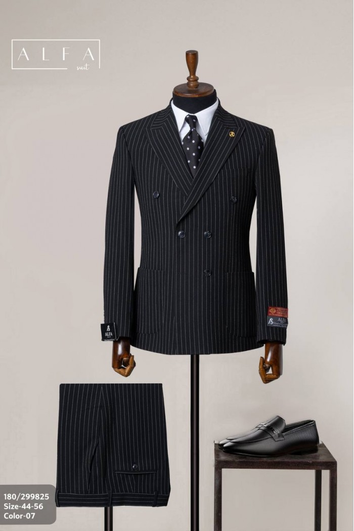 Alfa Suit Siyah Çizgili Kruvaze Takım Elbise | Power Suit Serisi