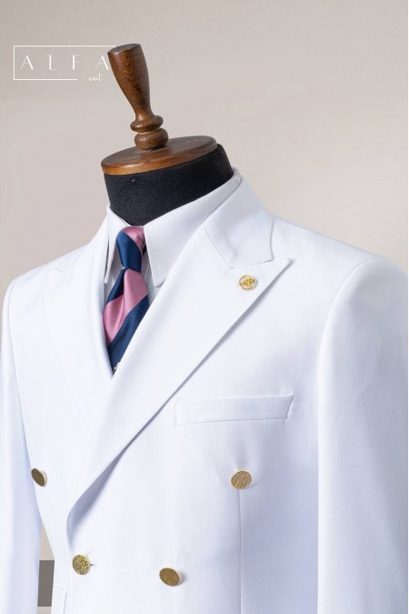 Alfa Suit Beyaz Kruvaze Takım Elbise | Seçkin Davet Stili