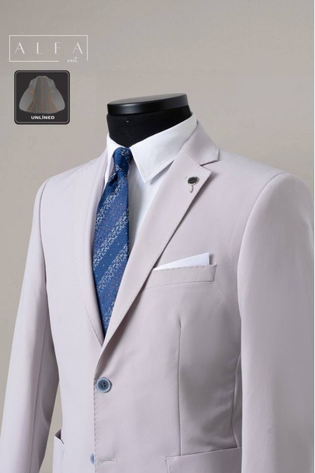 Alfa Suit Slim Fit Açık Gri Düz Takım Elbise