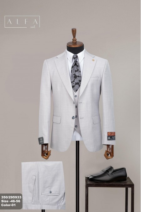 Alfa Suit Açık Gri İki Düğme Klasik Yelekli Takım Elbise | Modern Zarafetin Hafif Tonu