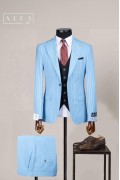 Alfa Suit Slim Fit Açık Gri Düz Takım Elbise