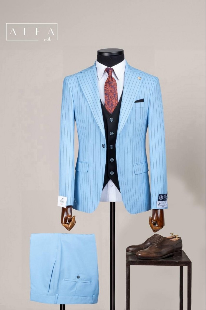 Alfa Suit Slim Fit Açık Gri Düz Takım Elbise