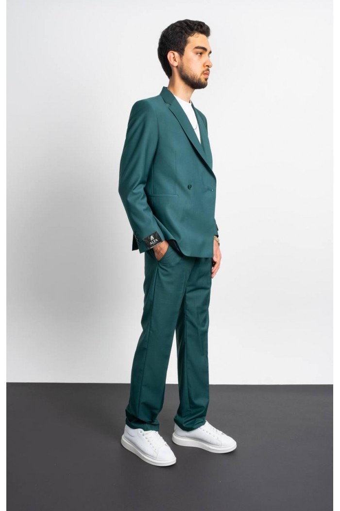 Alfa Suit Slim Fit koyu yeşil Düz Takım Elbise