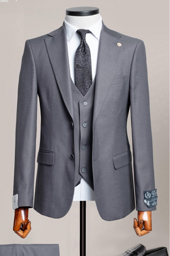 Alfa Suit Slim Fit Açık Gri Düz Takım Elbise