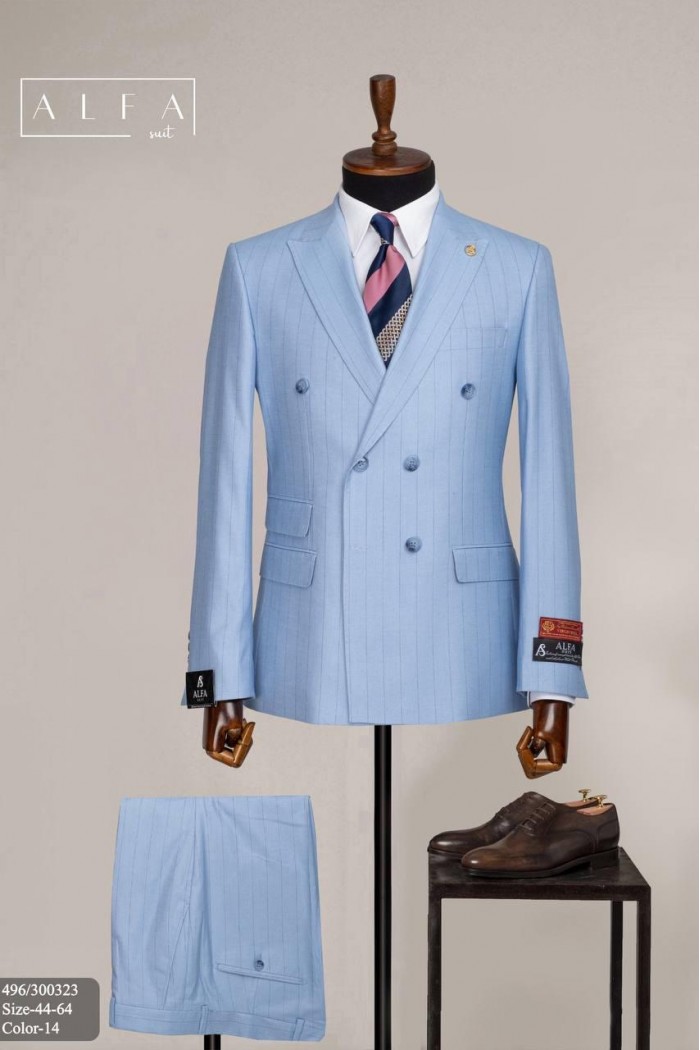 Alfa Suit Slim Fit Açık Gri Düz Takım Elbise