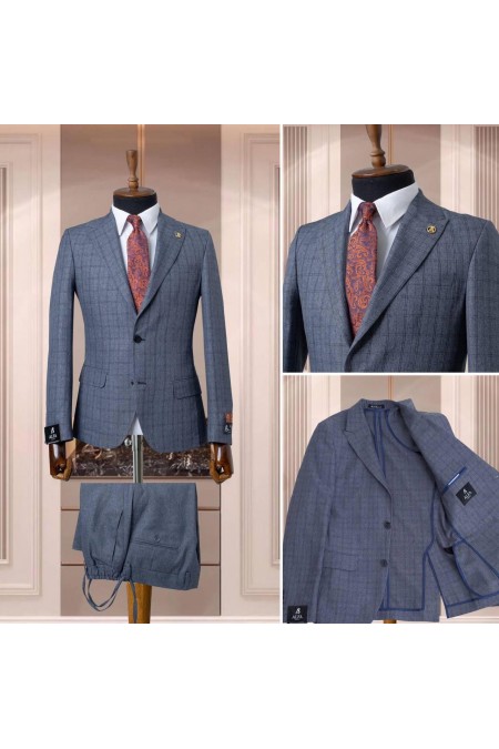 Alfa Suit İndigo Astarsız İki Düğme Belden Lastikli Takım Elbise | Modern Hafiflik