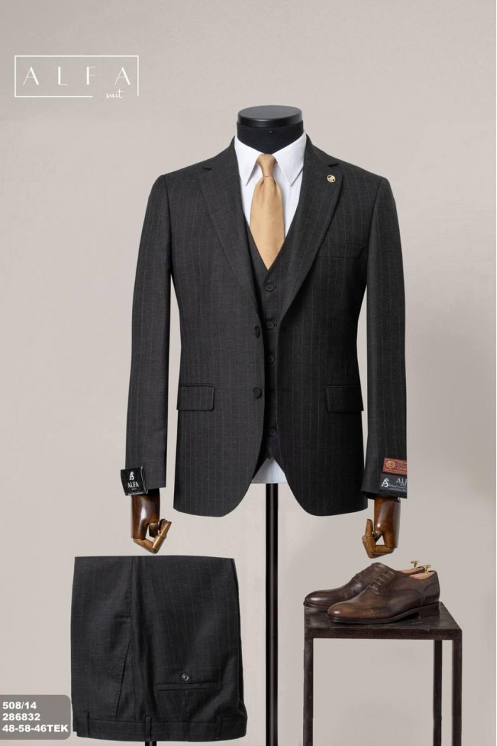 Alfa Suit Slim Fit Açık Gri Düz Takım Elbise