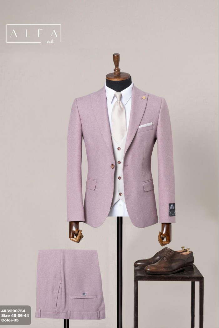 Alfa Suit Slim Fit Açık Gri Düz Takım Elbise