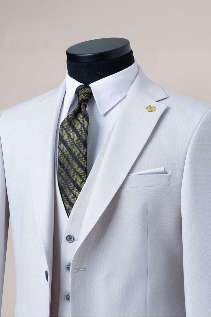 Alfa Suit Slim Fit Açık Gri Düz Takım Elbise