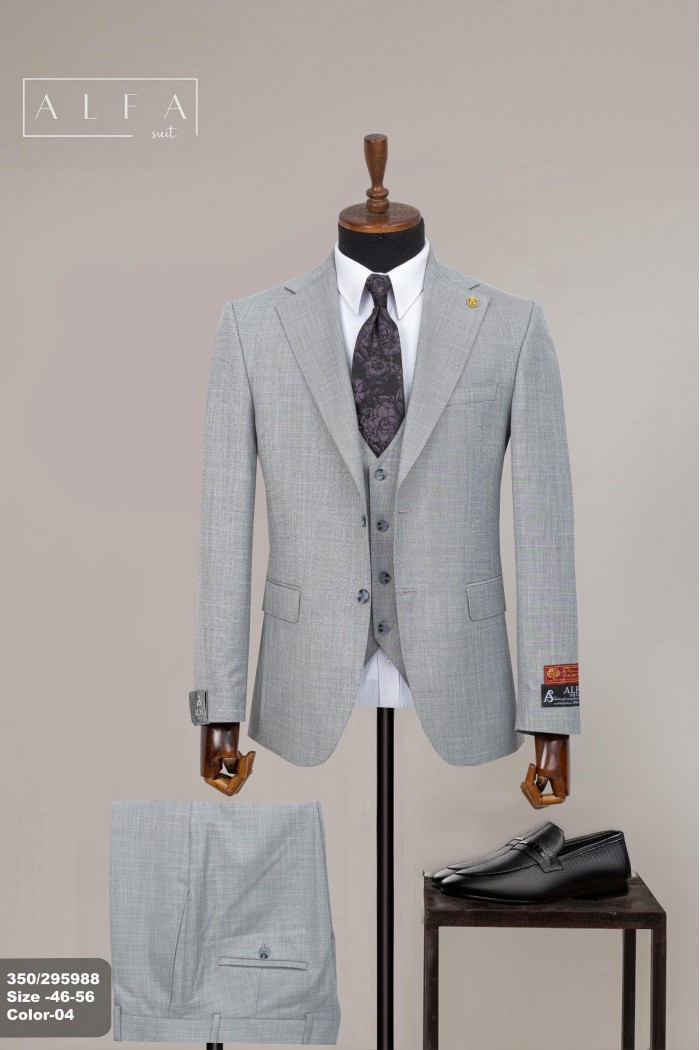 Alfa Suit Slim Fit Açık Gri Düz Takım Elbise