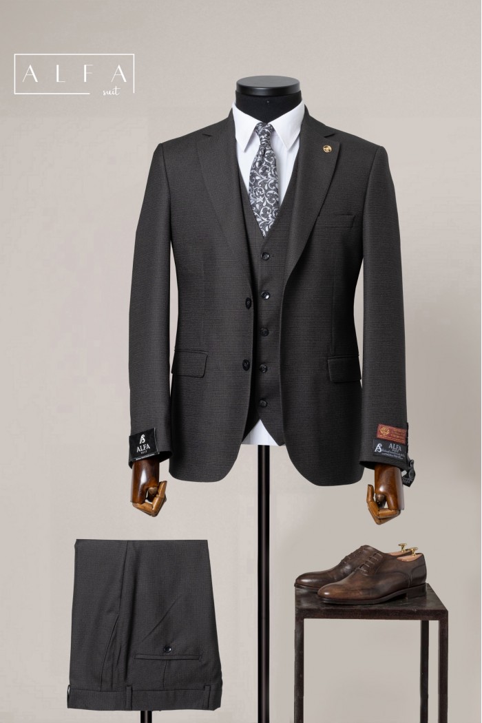 Alfa Suit Slim Fit Açık Gri Düz Takım Elbise