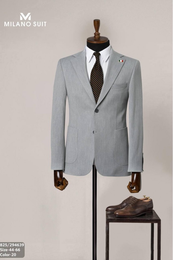 Alfa Suit Slim Fit Açık Gri Düz Takım Elbise