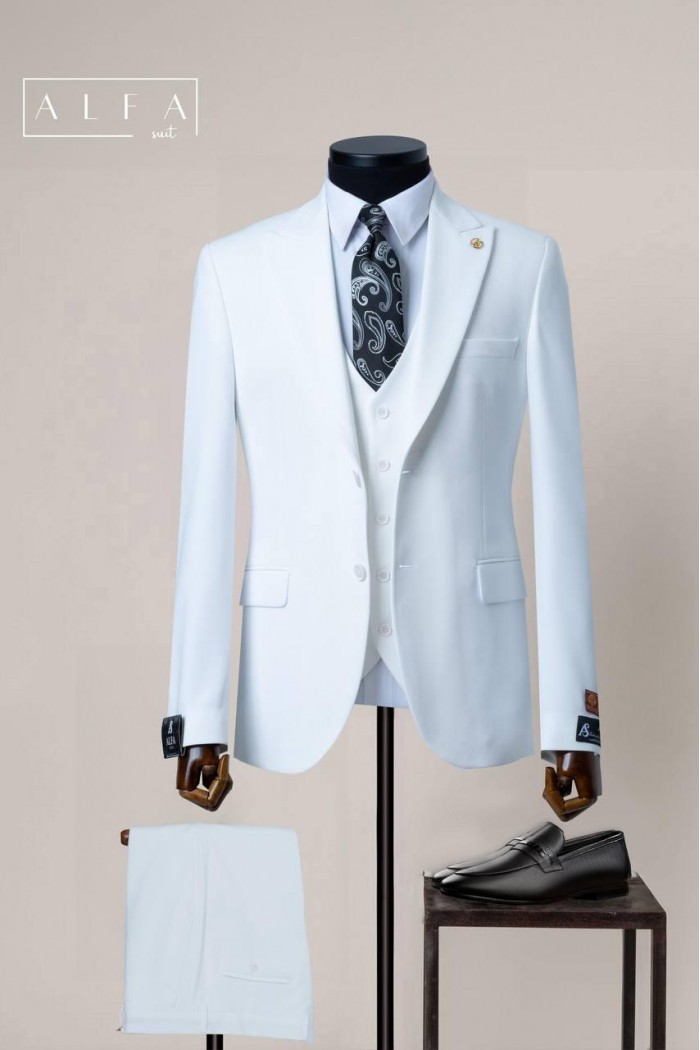 Alfa Suit Slim Fit Açık Gri Düz Takım Elbise