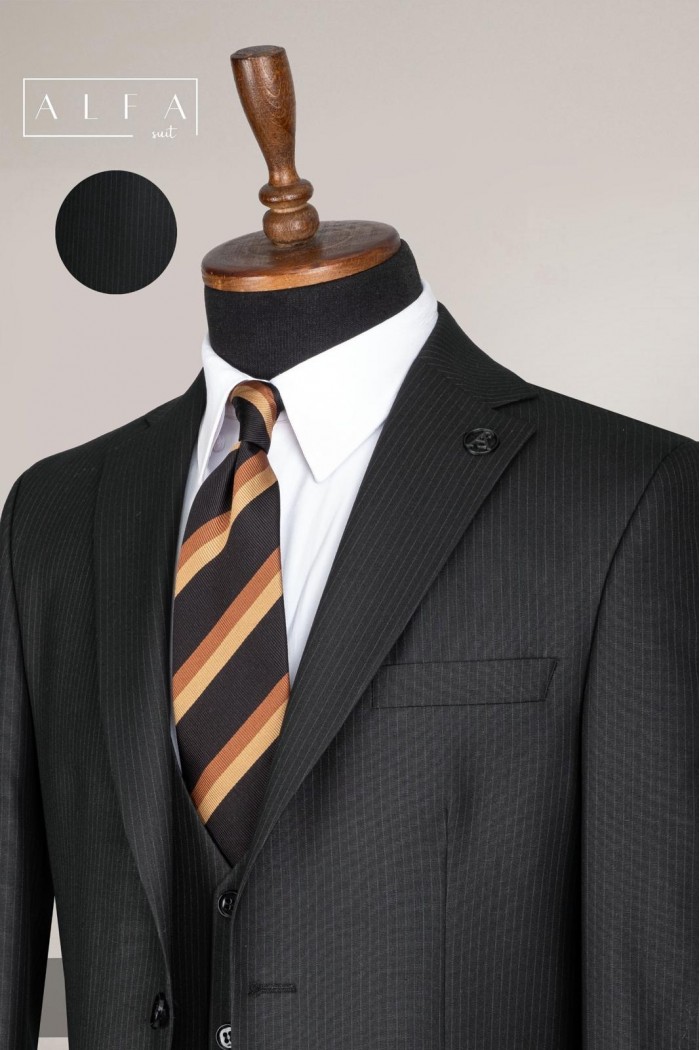 Alfa Suit Slim Fit Koyu Gri Düz Takım Elbise
