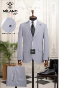 Alfa Suit Slim Fit Açık Gri Düz Takım Elbise