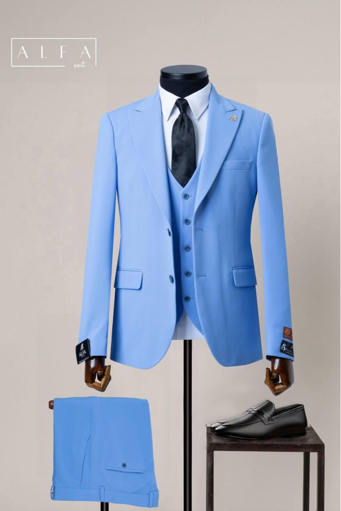 Alfa Suit Slim Fit Açık Gri Düz Takım Elbise