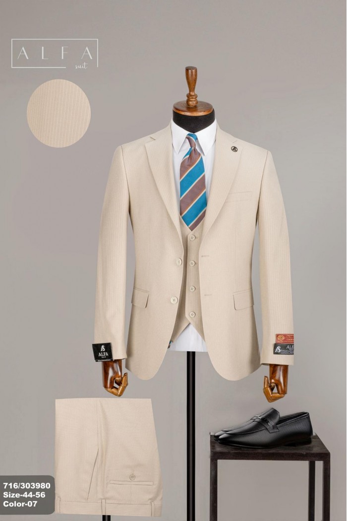 Alfa Suit Slim Fit Açık Gri Düz Takım Elbise