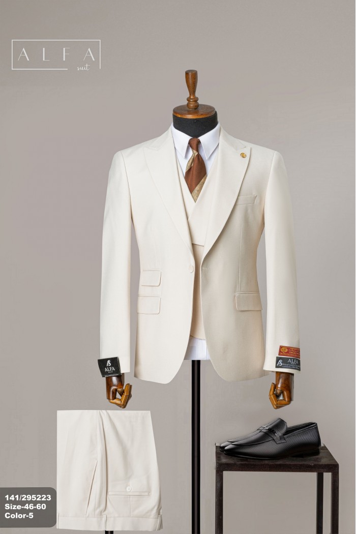 Alfa Suit Slim Fit Açık Gri Düz Takım Elbise