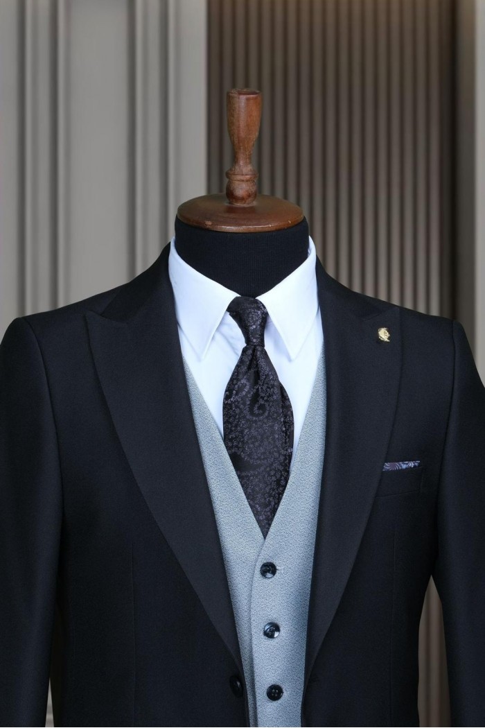 Alfa Suit Slim Fit Koyu Gri Düz Takım Elbise