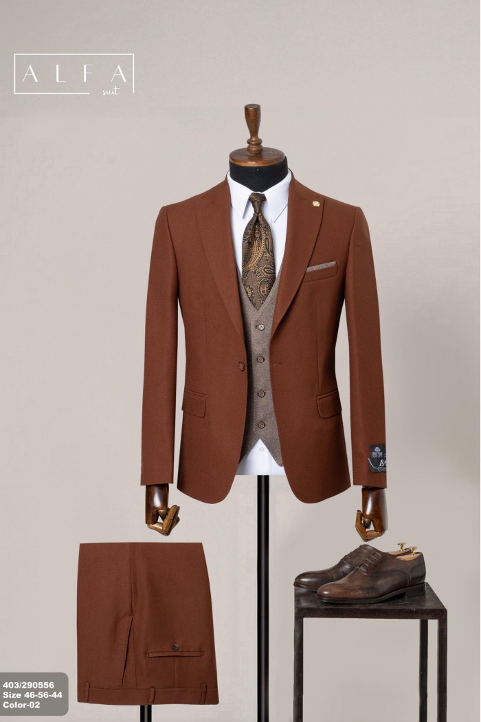 Alfa Suit Slim Fit Açık Gri Düz Takım Elbise
