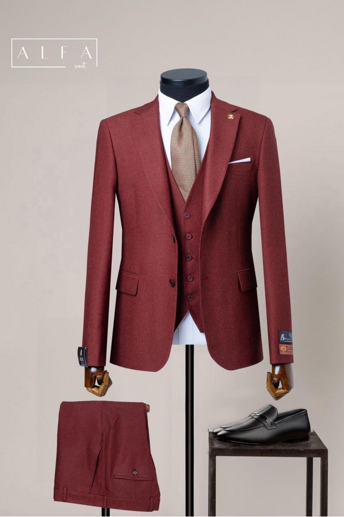 Alfa Suit Slim Fit Açık Gri Düz Takım Elbise