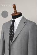 Alfa Suit Slim Fit Açık Gri Düz Takım Elbise